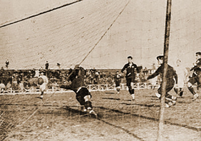 The first-ever World Cup goal is scored by Lucien Laurent