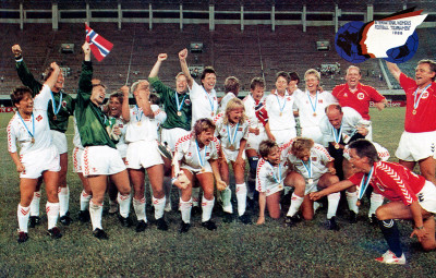 Norway celebrates winning the 1988 FIFA International Women’s Football Tournament after defeating Sweden 1-0 in the final, Guangzhou.